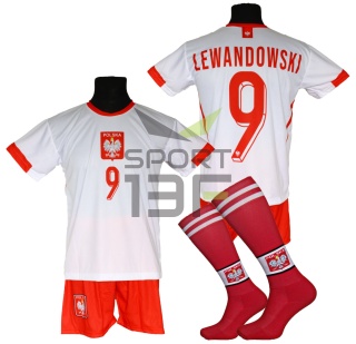 Strój piłkarski dla dzieci LEWANDOWSKI Polska MŚ2026 - komplet sportowy + gratis