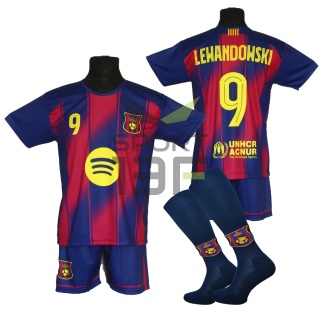 strój piłkarski dla dzieci Lewandowski Barcelona komplet sportowy + dodatki