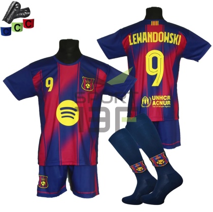 Strój piłkarski dla dzieci LEWANDOWSKI Barcelona - komplet sportowy + gratis