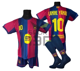 strój piłkarski dla dzieci Lamine Yamal Barcelona komplet sportowy 4w1 z opaską kapitana