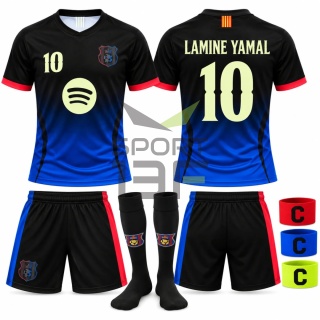 strój piłkarski dla dzieci Lamine Yamal czarny komplet sportowy 4w1 z opaską kapitana