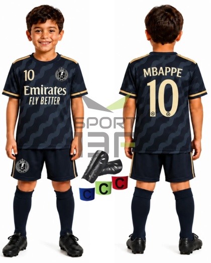 strój piłkarski dla dzieci Mbappe Real Madryt komplet sportowy czarny + dodatki