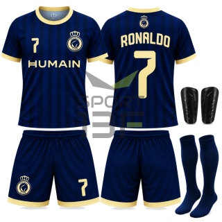 strój piłkarski dla dzieci RONALDO granatowy komplet sportowy + ochraniacze